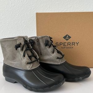 New Sperry 5 Saltwater Waterproof Rain Boot Black Grey Size 7